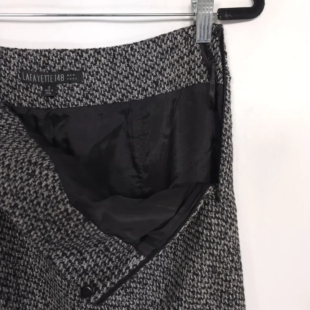 LAFAYETTE 148 New York Skirt Tweed Virgin Wool Cashmere Camel Hair Black White‎